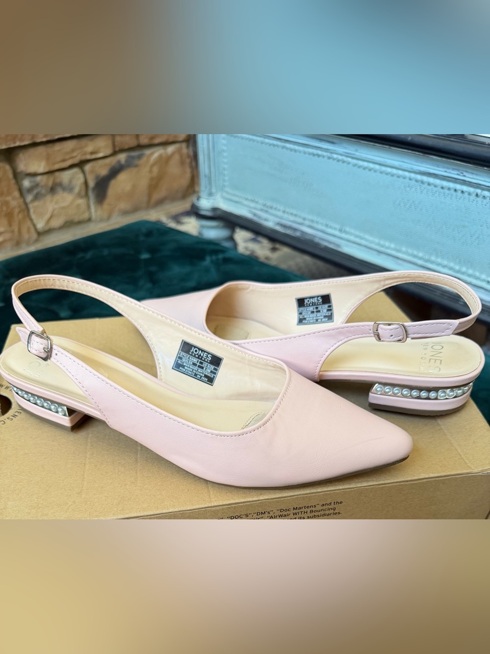 Jones New York Quilsa Blush Pink Slingback Flats with Rhinestone Heel
